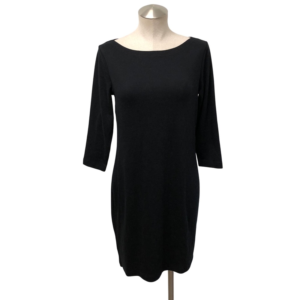 Gap Modern Boatneck Dress Women Medium Black 3/4 Sleeve Supima Cotton Blend